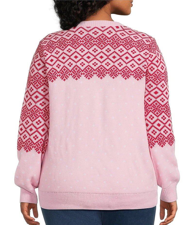 Lisa International Plus Size Crew Neck Long Sleeve Holly Jolly Christmas Sweater