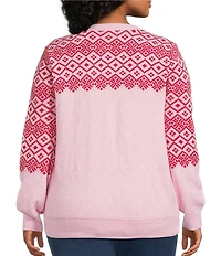 Lisa International Plus Size Crew Neck Long Sleeve Holly Jolly Christmas Sweater