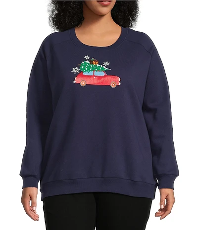 Lisa International Plus Size Crew Neck Long Sleeve Merry Christmas Sweatshirt