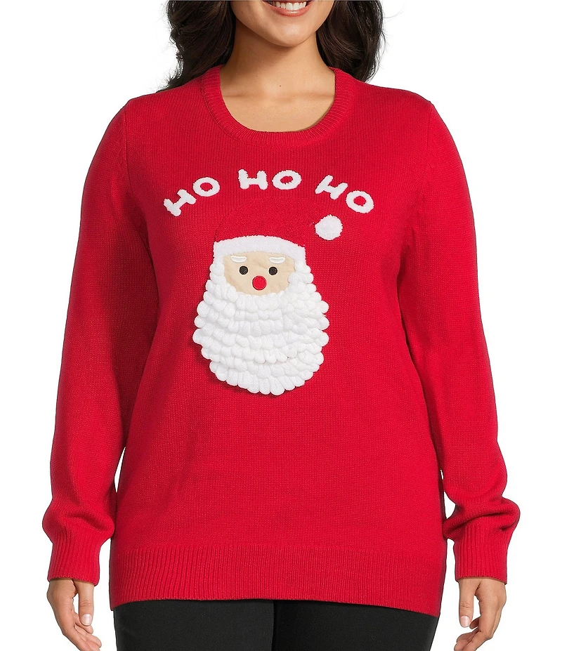 Lisa International Plus Size Crew Neck Long Sleeve Santa Christmas Sweater