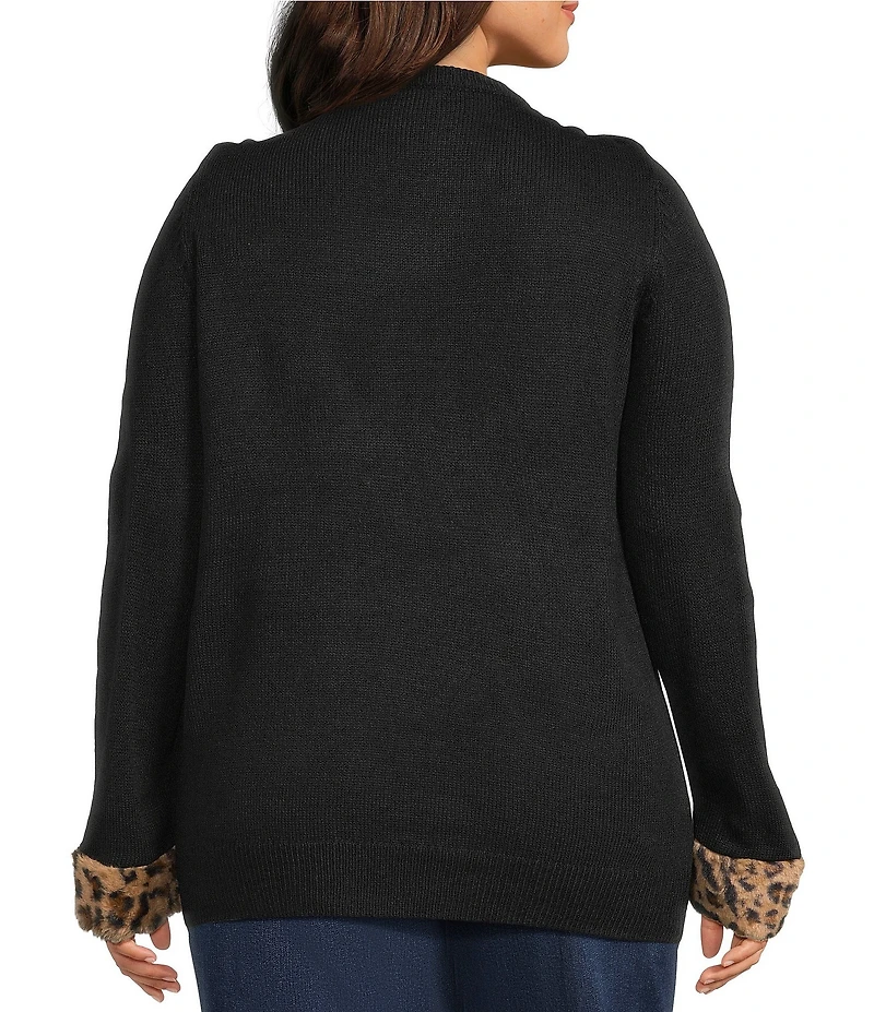 Lisa International Plus Size Faux Fur Trim Crew Neck Long Sleeve Santa Christmas Sweater