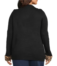 Lisa International Plus Size Faux Fur Trim Crew Neck Long Sleeve Santa Christmas Sweater