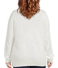 Lisa International Plus Size Furry Yarn Sequined Reindeer Crew Neck Long Sleeve Christmas Sweater