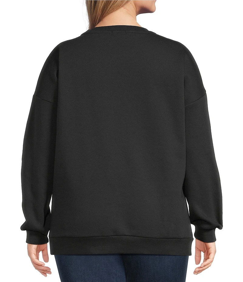 Lisa International Plus Size Knit Christmas Applique Detail Crew Neck Long Sleeve Sweatshirt