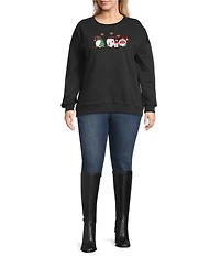 Lisa International Plus Size Knit Christmas Applique Detail Crew Neck Long Sleeve Sweatshirt