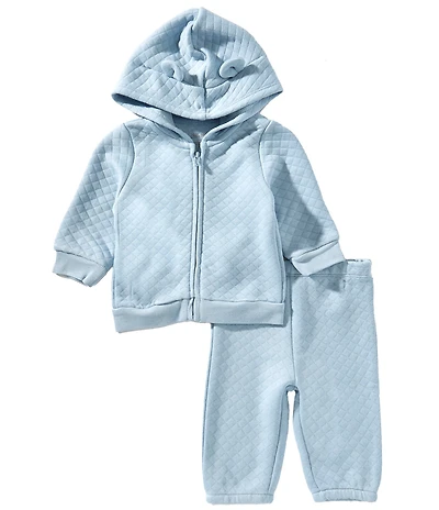 Little Me Baby Blue Quilt Hoodie & Jogger Pants Set