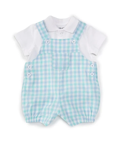 Little Me Baby Boys 3-9 Months Gold Day Sleeveless Plaid Shortalll & Short-Sleeve Solid Shirt Set
