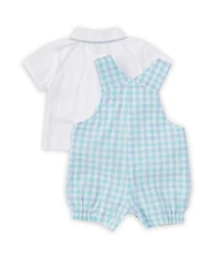 Little Me Baby Boys 3-9 Months Gold Day Sleeveless Plaid Shortalll & Short-Sleeve Solid Shirt Set