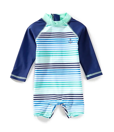 Little Me Baby Boys Raglan-Sleeve Solid/Striped Color Block Rashguard Swimsuit