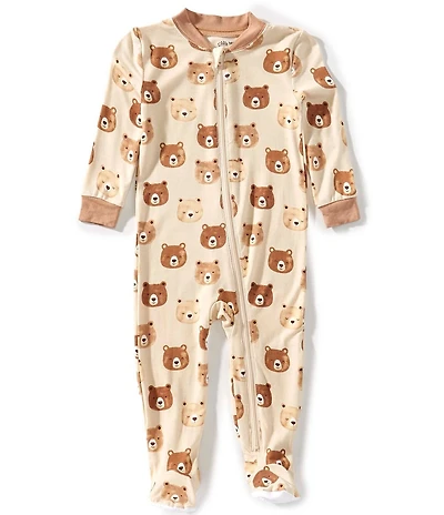 Little Me Baby Boys Bamboo Long Sleeve Bear Print Zip Front Footie