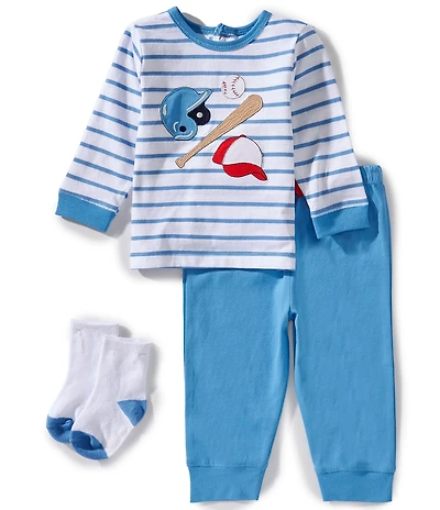 Little Me Baby Boys Baseball T-Shirt, Jogger Pants & Socks 3-Piece Set