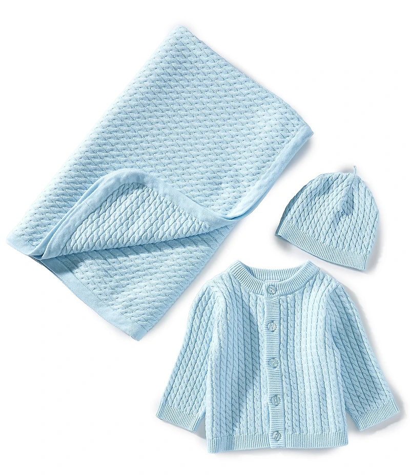 Little Me Baby Boys Cotton Cable Knit Sweater & Blanket Gift Box Set