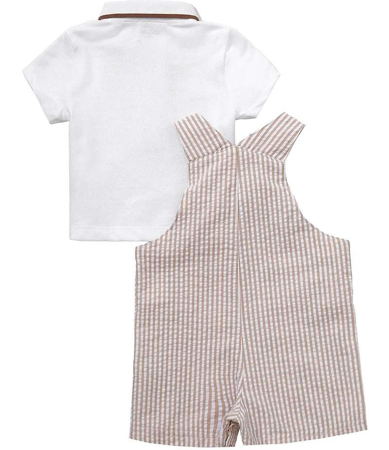 Little Me Baby Boys Cotton Short Sleeve Polo & Striped Seersucker Puppies Jon Jon Overalls Set