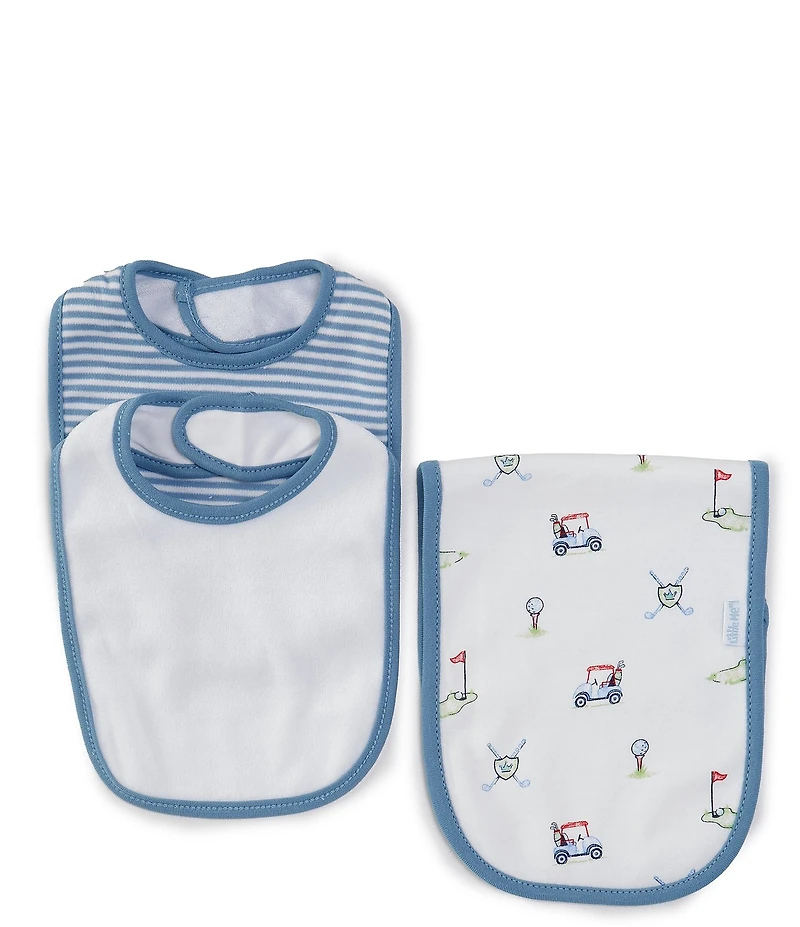 Little Me Baby Boys Golf Cart-Applique Bib, Striped Bib & Golf-Themed Burp Cloth Set