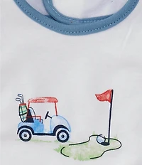 Little Me Baby Boys Golf Cart-Applique Bib, Striped Bib & Golf-Themed Burp Cloth Set
