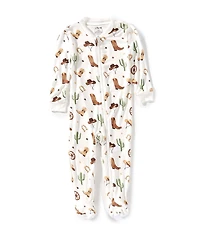 Little Me Baby Boys Long-Sleeve Cowboy-Printed Bamboo-Blend Footie Coverall