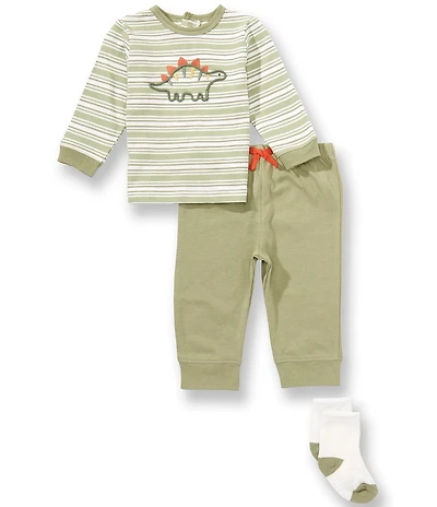 Little Me Baby Boys Long Sleeve Dinosaur Stripe T-Shirt & Solid Jogger Pants Set