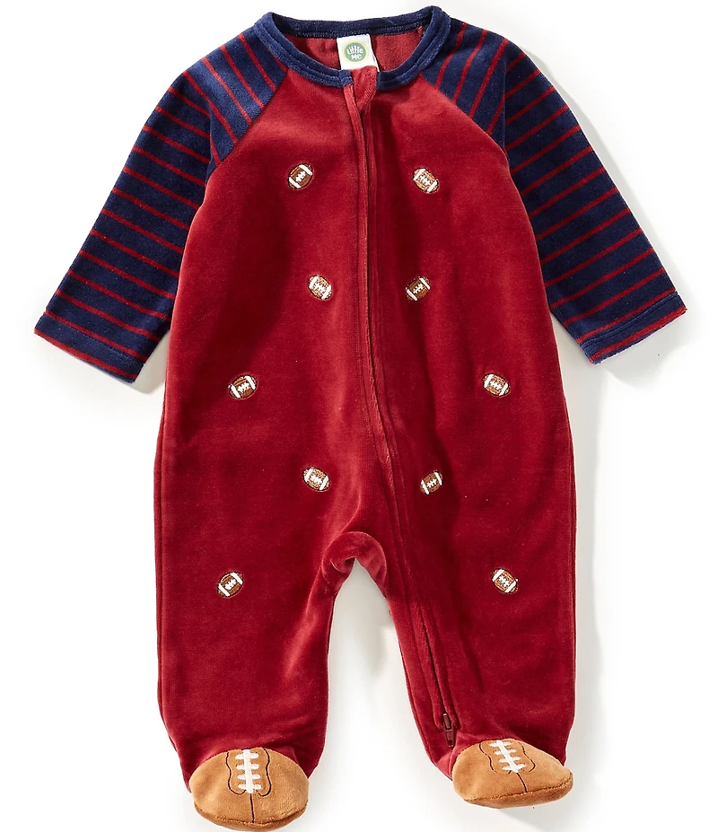 Little Me Baby Boys Long Sleeve Football Velour Footie