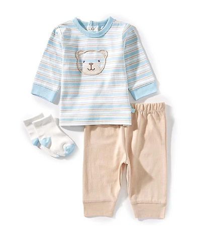 Little Me Baby Boys Long Sleeve Striped Bear T-Shirt, Matching Joggers, & Socks Set