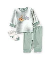 Little Me Baby Boys Long Sleeve Striped Jungle T-Shirt, Matching Jogger Pants, & Sock Set