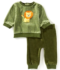 Little Me Baby Boys Long-Sleeve Striped Lion-Motif Velour Sweatshirt & Solid Velour Jogger Pants Set
