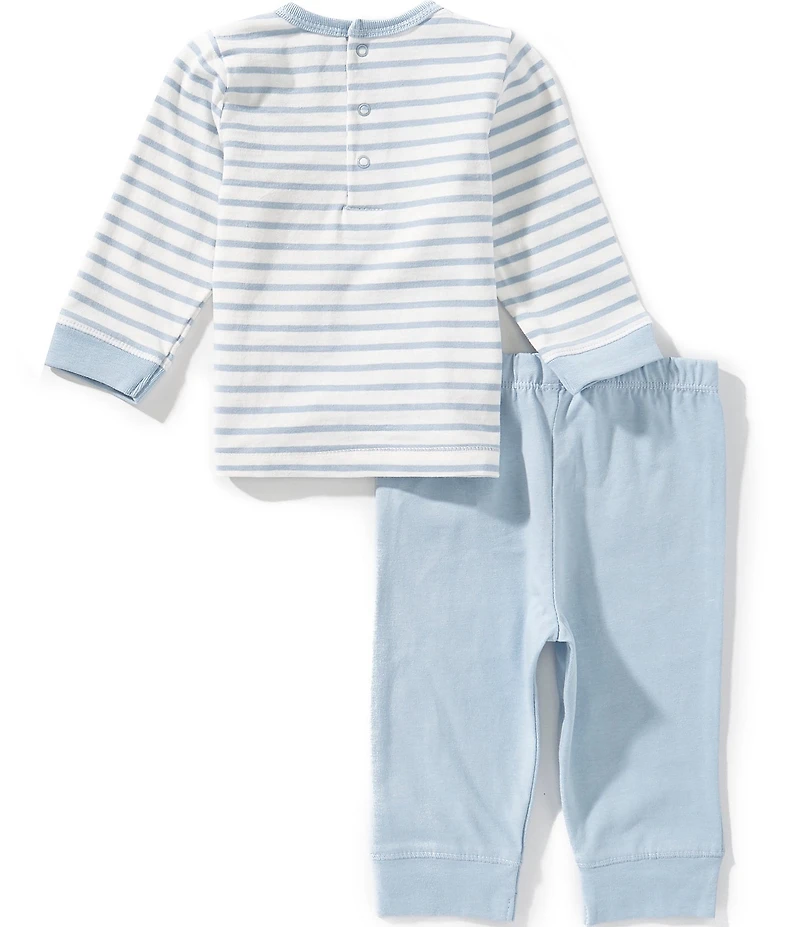 Little Me Baby Boys Cotton Long-Sleeve Striped/Puppy-Border-Hem T-Shirt & Solid Jogger Pant Set