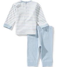 Little Me Baby Boys Cotton Long-Sleeve Striped/Puppy-Border-Hem T-Shirt & Solid Jogger Pant Set