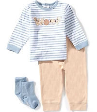 Little Me Baby Boys Long Sleeve Woof Top & Matching Jogger & Sock 3-Piece Set