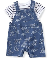 Little Me Baby Boys Organic Cotton Sleeveless Puppy Shortall & Short-Sleeve Striped T-Shirt Set