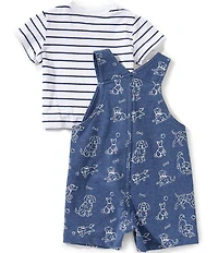 Little Me Baby Boys Organic Cotton Sleeveless Puppy Shortall & Short-Sleeve Striped T-Shirt Set