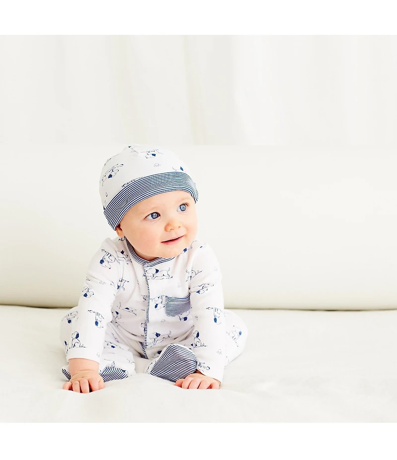 Little Me Baby Boys Puppy Toile Printed Footie Coverall & Hat Set