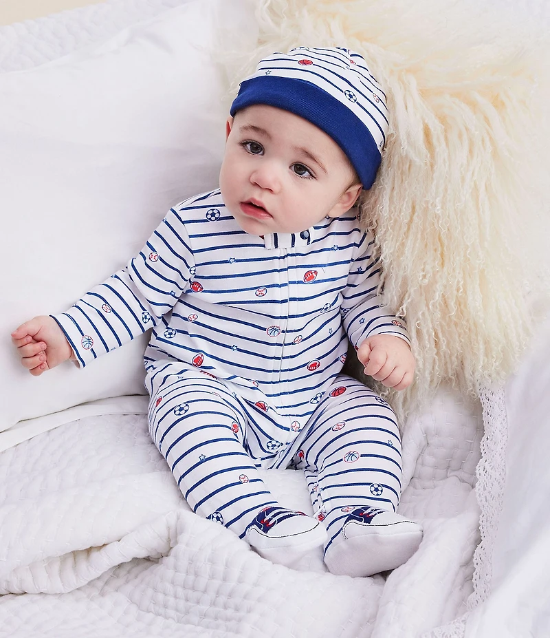 Little Me Baby Boys Sport Star Striped Footie Coverall & Hat Set