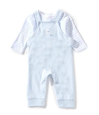 Little Me Baby Boys Sleeveless Bear-Motif Organic Cotton Overall & Long-Sleeve Striped Organic Cotton T-Shirt Set