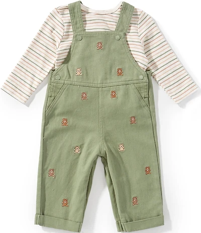 Little Me Baby Boys Cotton Sleeveless Bear Overalls & Long-Sleeve Striped T-Shirt Set
