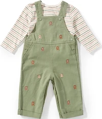 Little Me Baby Boys Cotton Sleeveless Bear Overalls & Long-Sleeve Striped T-Shirt Set