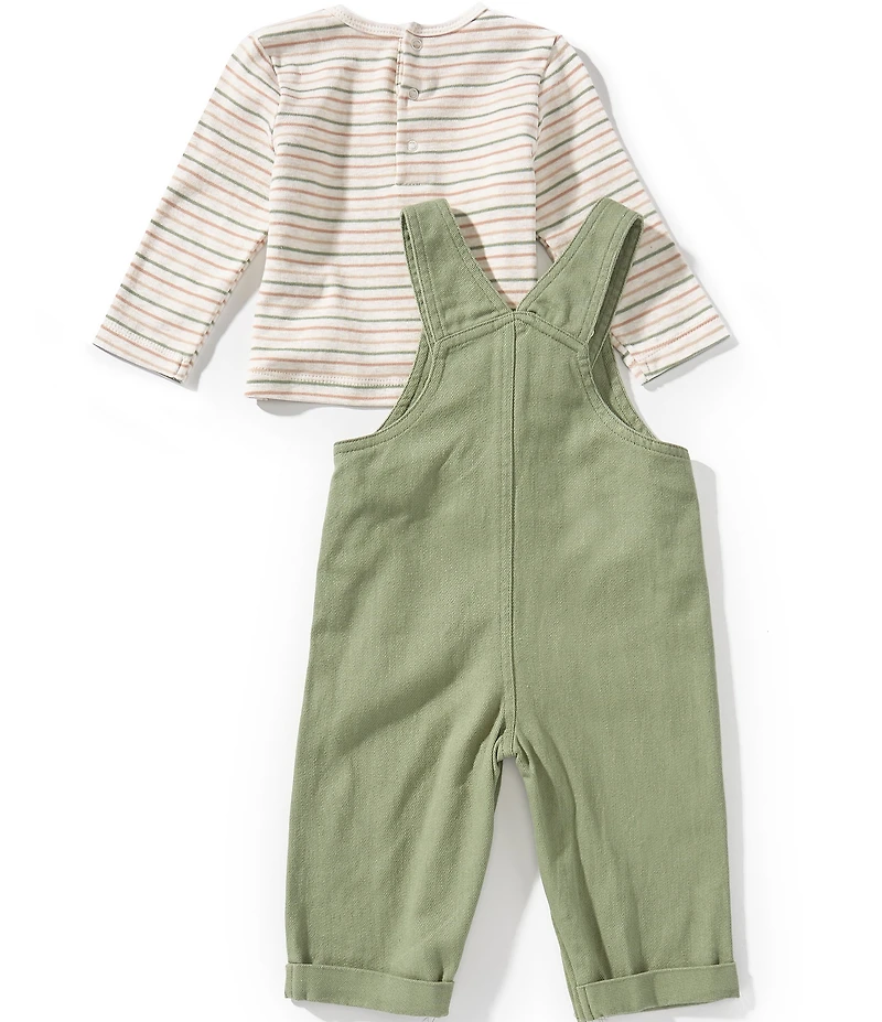 Little Me Baby Boys Cotton Sleeveless Bear Overalls & Long-Sleeve Striped T-Shirt Set