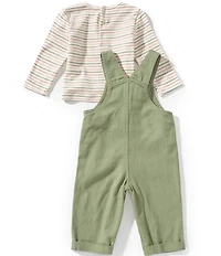 Little Me Baby Boys Cotton Sleeveless Bear Overalls & Long-Sleeve Striped T-Shirt Set