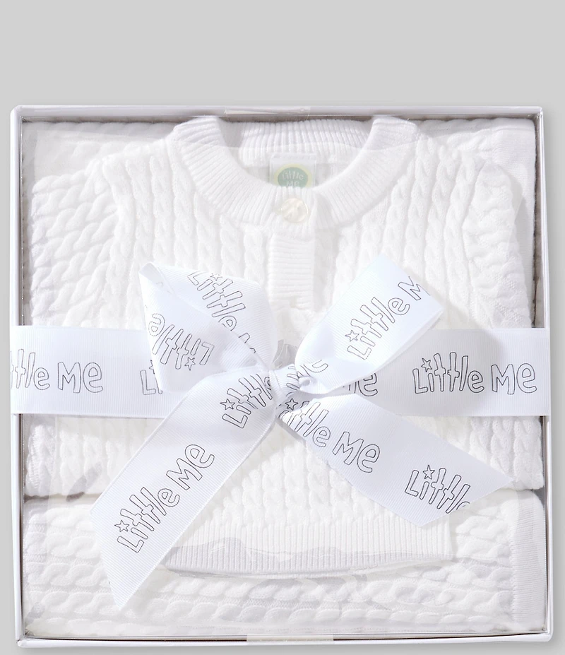 Little Me Baby Cotton Cable Knit Sweater & Blanket Gift Box Set
