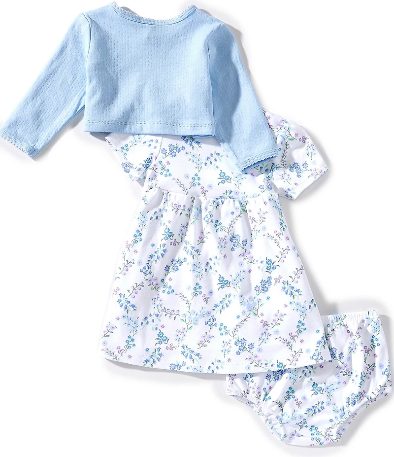 Little Me Baby Girls Blue Cardigan & Flowers Dress With Matching Bloomer 3-Piece Set