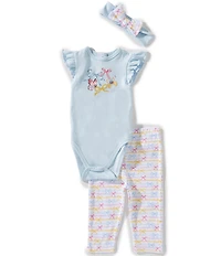 Little Me Baby Girl Short Sleeve Butterfly Bodysuit & Pants With Headband Set