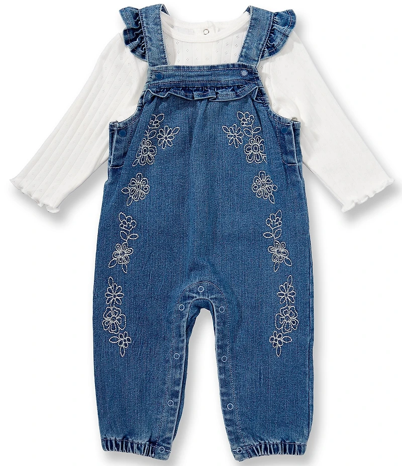 Little Me Baby Girl Sleeveless Lace-Trimmed Overall & Long-Sleeve Tunic Top Set