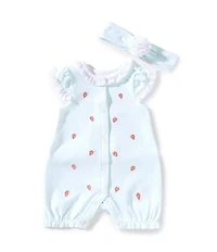 Little Me Baby Girls Flutter-Sleeve Strawberry-Pattern Romper