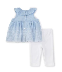 Little Me Baby Girls 3-12 Months Sleeveless Embroidered Eyelet Chambray Top & Solid Leggings Set