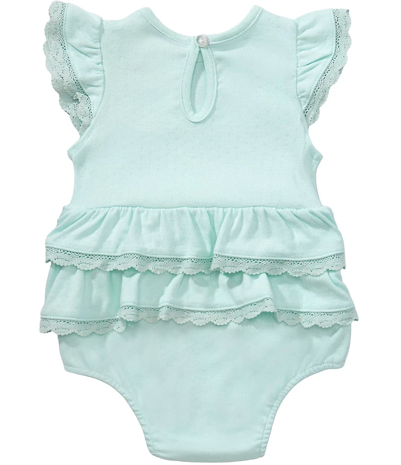 Little Me Baby Girls Bamboo Flutter-Sleeve Lace-Accented Tiered Ruffle Skirt Bodysuit