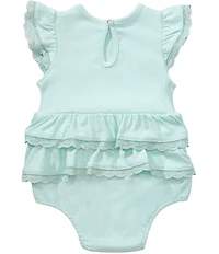 Little Me Baby Girls Bamboo Flutter-Sleeve Lace-Accented Tiered Ruffle Skirt Bodysuit