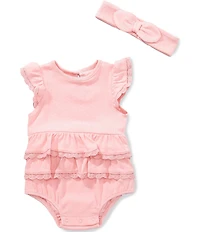 Little Me Baby Girls Bamboo Flutter-Sleeve Lace-Accented Tiered Ruffle Skirt Bodysuit