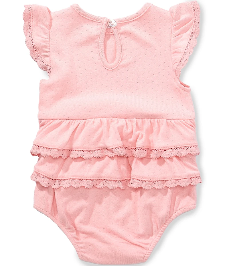 Little Me Baby Girls Bamboo Flutter-Sleeve Lace-Accented Tiered Ruffle Skirt Bodysuit