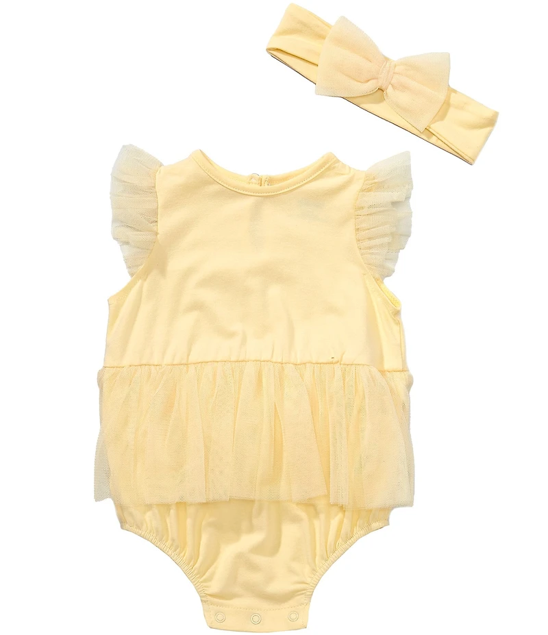 Little Me Baby Girls Bamboo Flutter-Sleeve Mesh Skirted Bubble