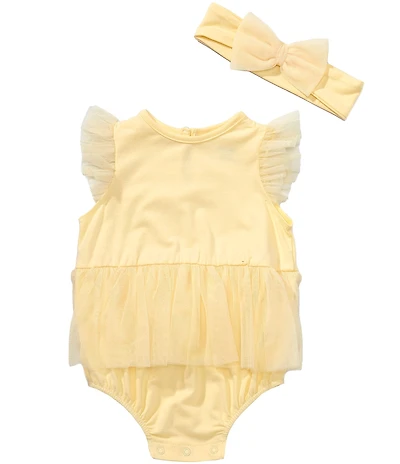 Little Me Baby Girls Bamboo Flutter-Sleeve Mesh Skirted Bubble
