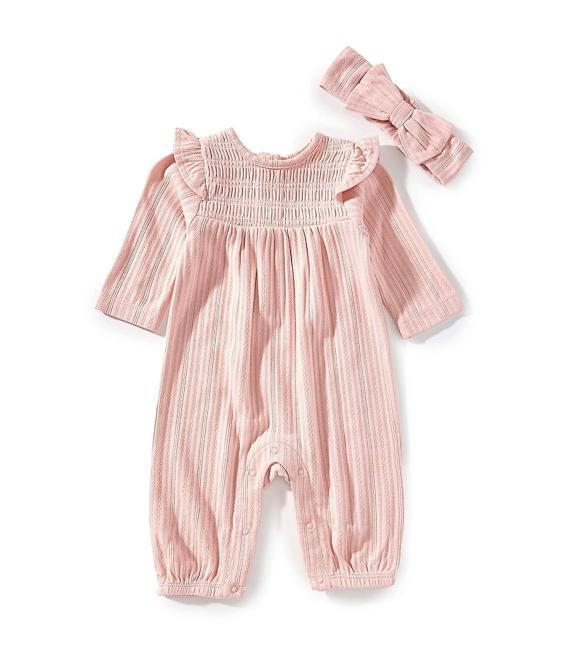 Little Me Baby Girls Bamboo Ruffle Jumpsuit & Headband